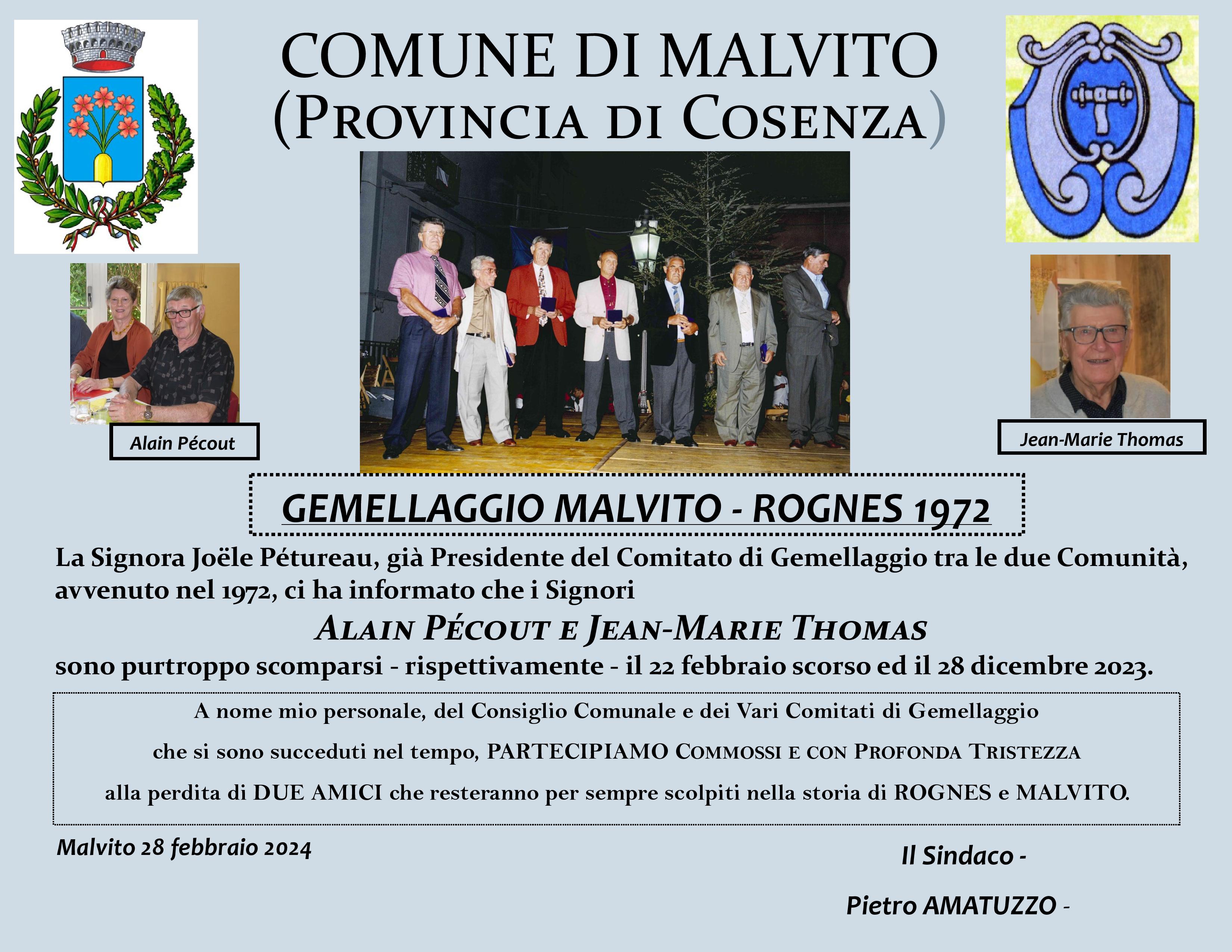 Ricordo dei due esponenti comitato gemellaggio Malvito-Rognes